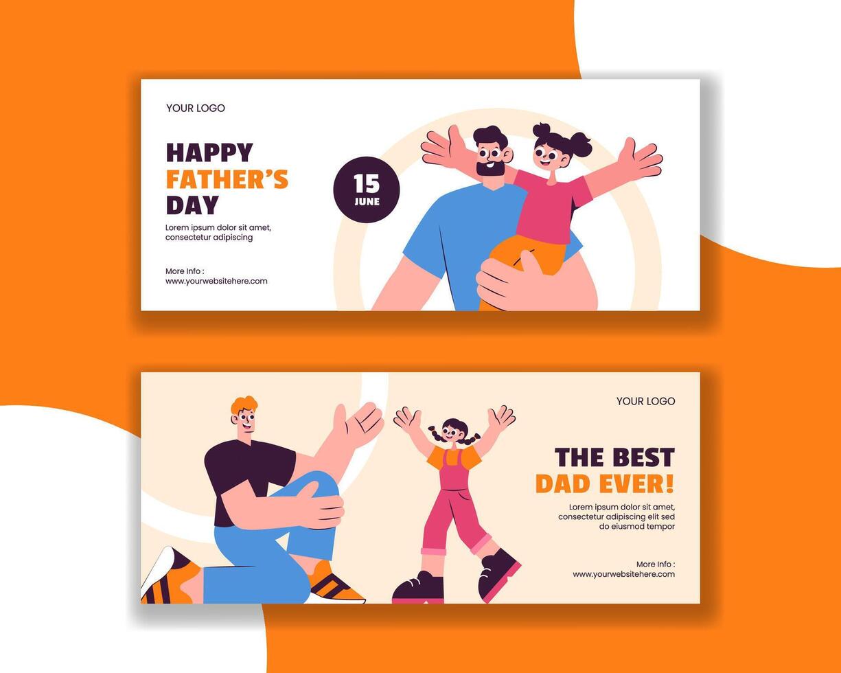 Father and Child Bonding Illustration for Father's Day Social Media Horizontal Banner Template vector
