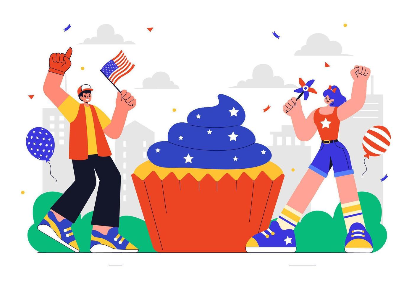 Happy 4th of July USA Holiday with Patriotic Symbols and Balloons vector