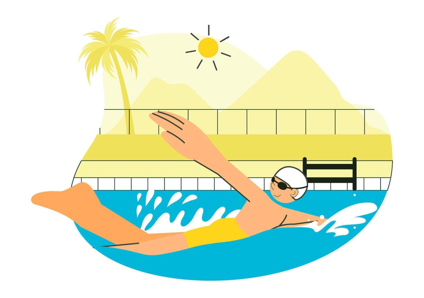 Summer Vacation Swimming Pool Illustration with Fun Water Activities in Flat Cartoon Style vector