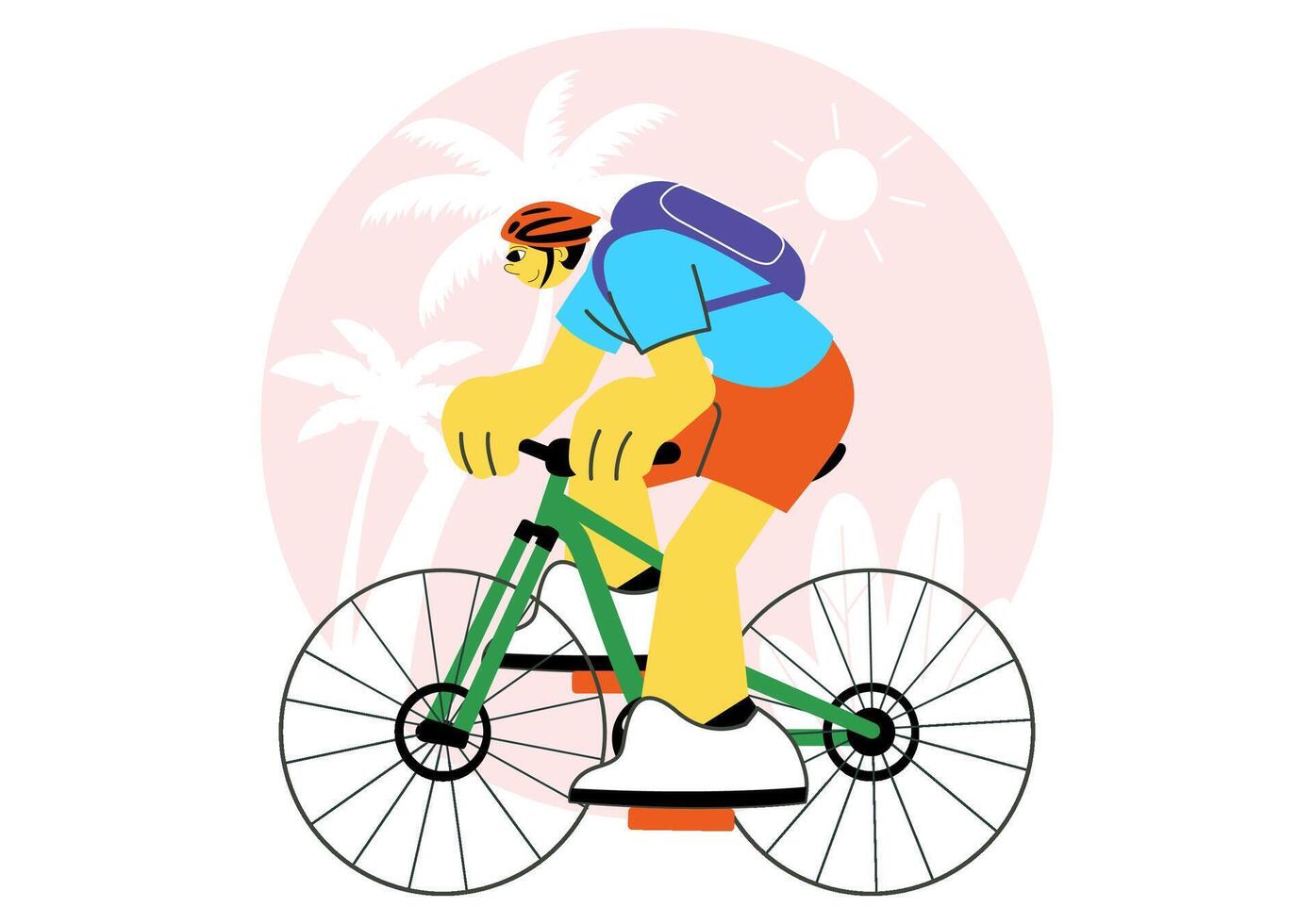 Outdoor Cycling Illustration with People Riding Bicycles in Helmets on a Track vector
