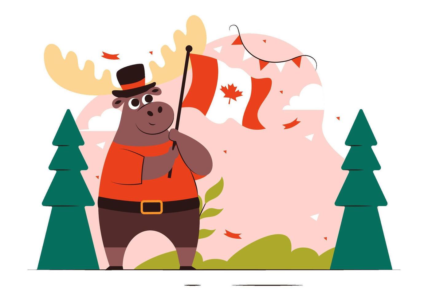 1st July National Day of Canada Flat Design with Flag Waving in the Wind vector