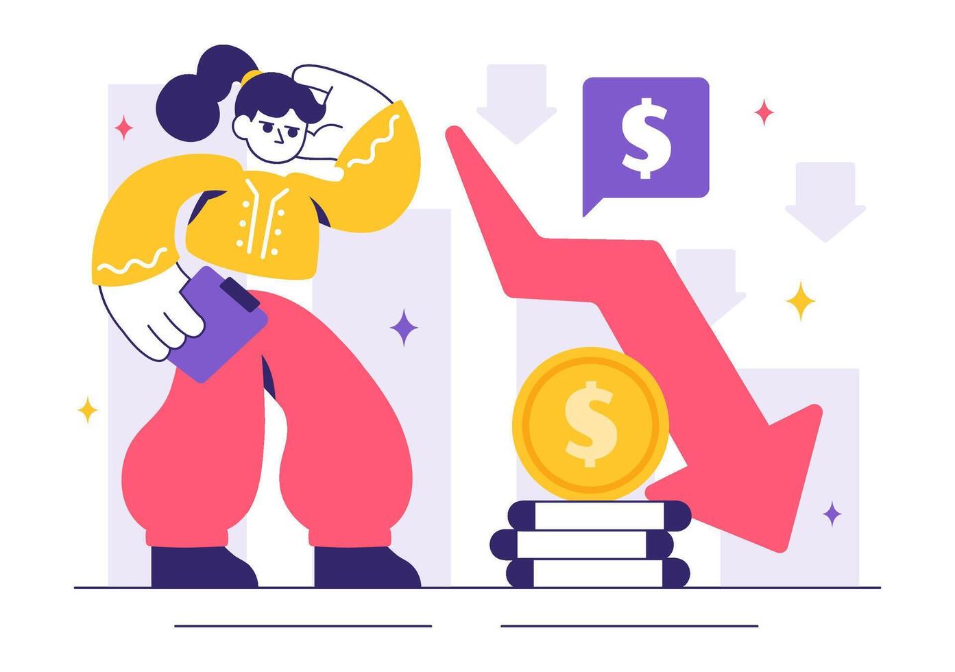 Financial Downfall Illustration Featuring Bankruptcy and Falling Market Arrows vector