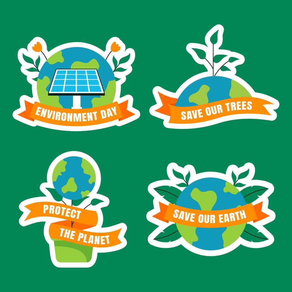 Environment Day Social Media Label Template with Nature Elements vector