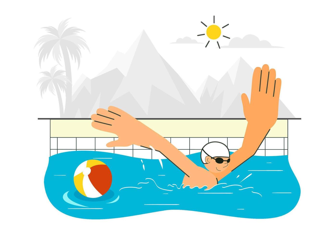 Summer Poolside Fun Illustration Featuring Swim and Water Play Activities vector