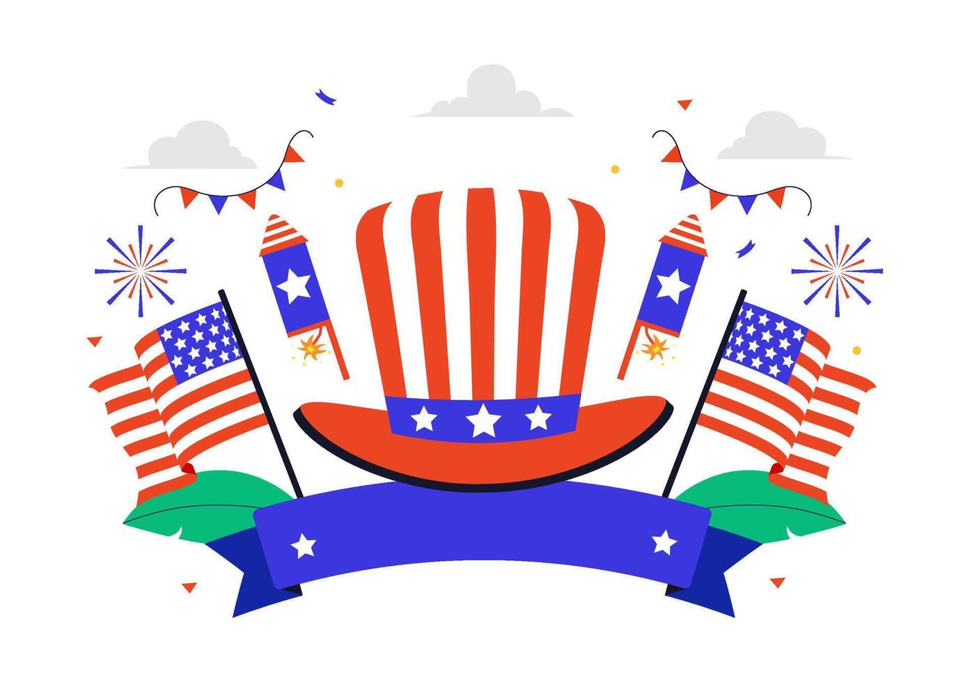 National Holiday Celebration in the USA with Flat Cartoon Flag and Balloons vector