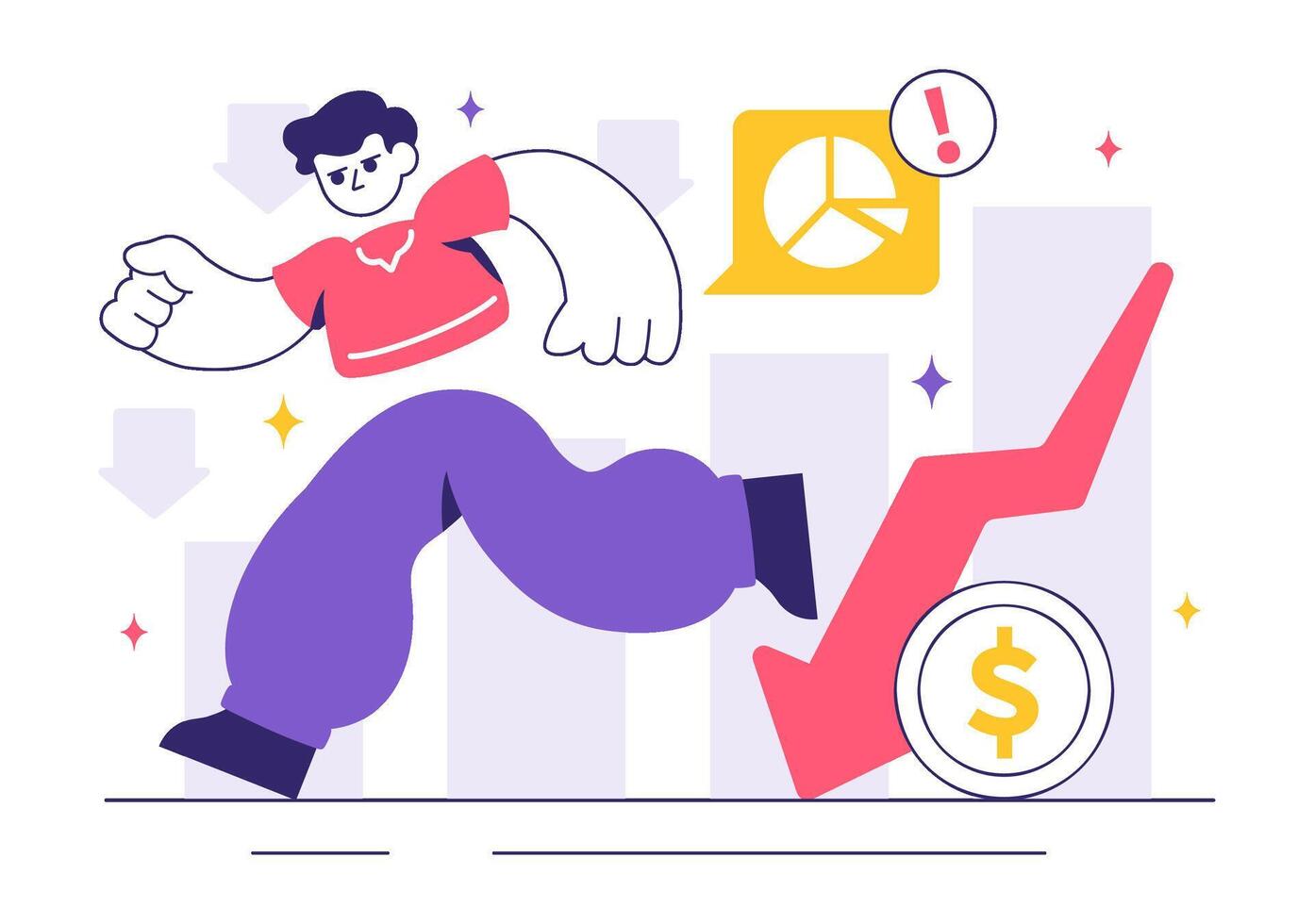 Financial Crisis Illustration with Bankruptcy and Downward Economic Trend vector