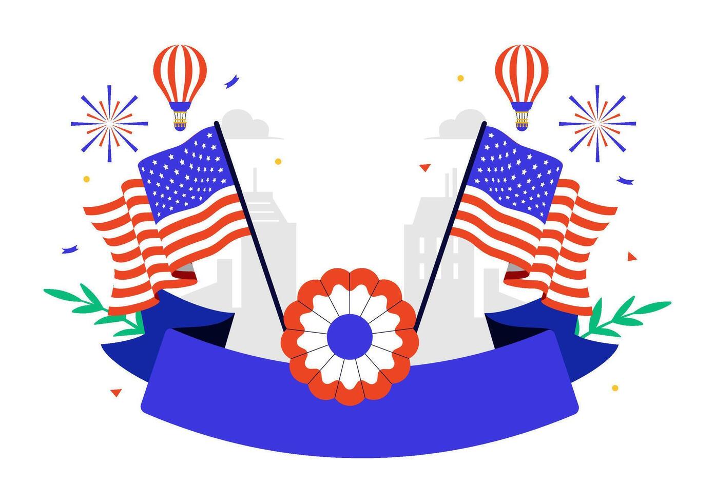4th of July Celebration Illustration Featuring Stars, Stripes, and Balloons vector