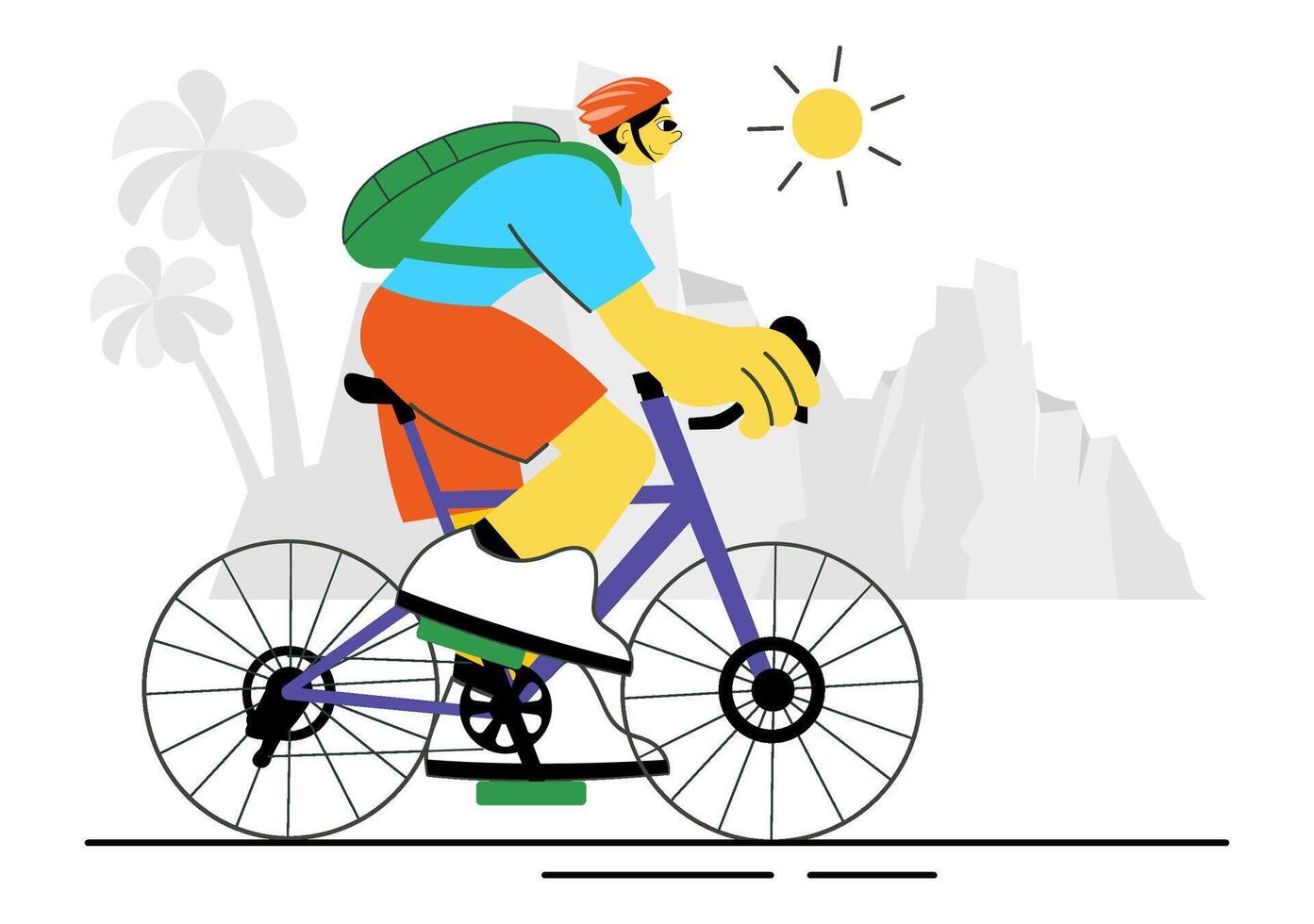 Art of People Enjoying Bicycle Rides on a Road Trail in Cartoon Flat Style vector