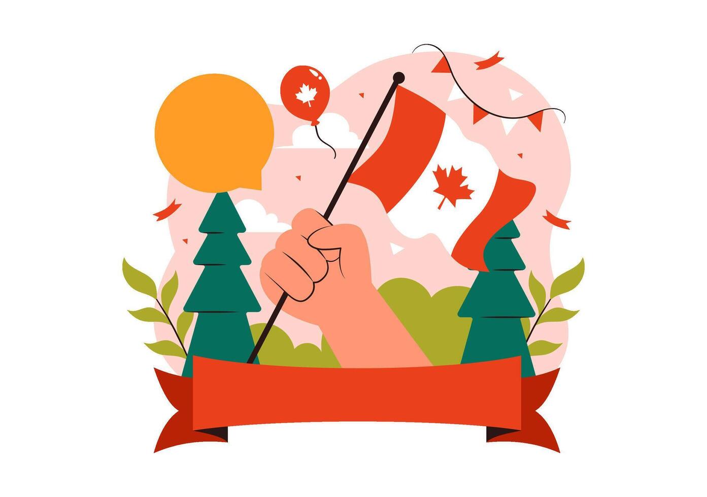 Canadian Flag Waving on Happy Canada Day National Holiday in Cartoon Art vector