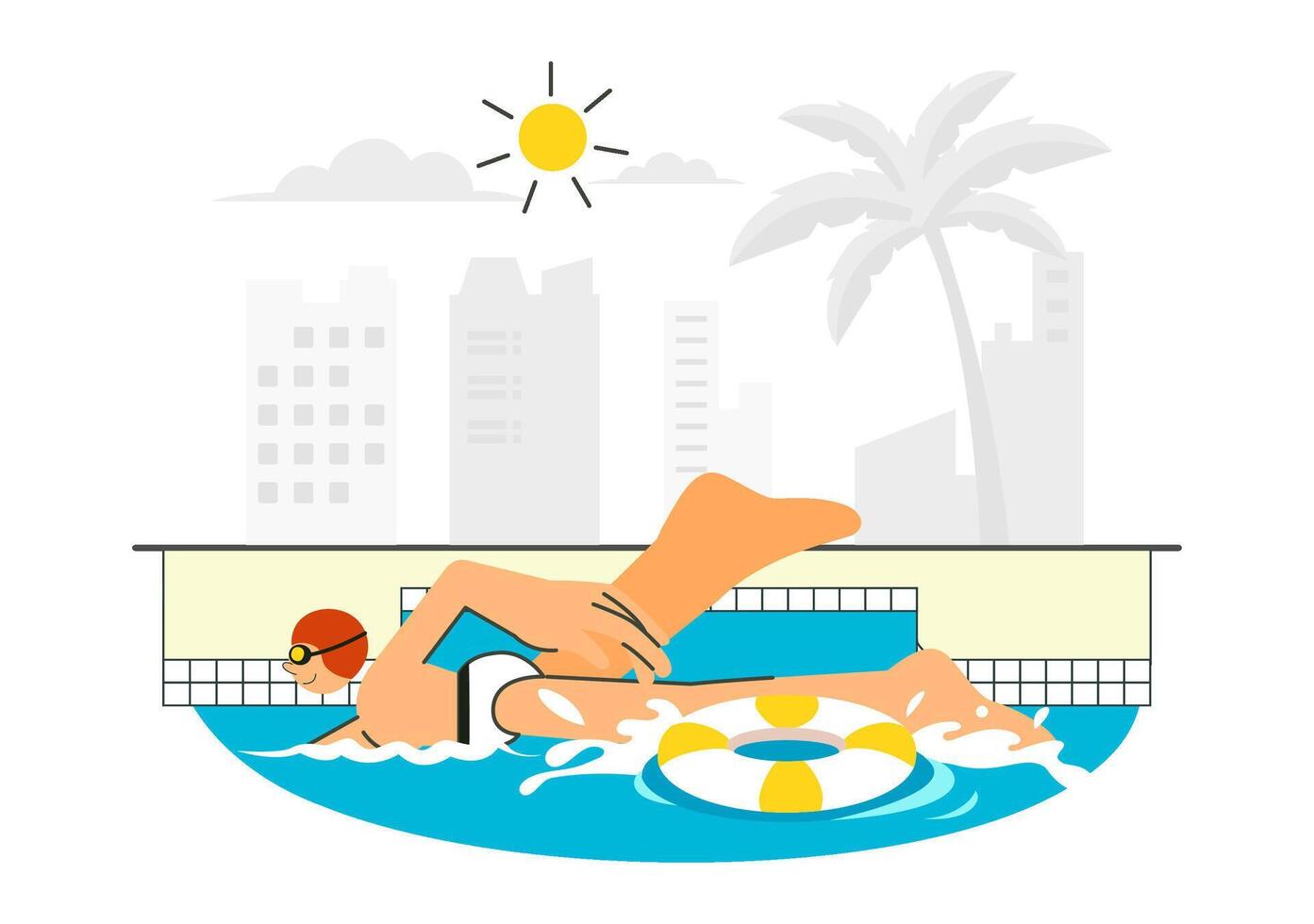 Swimming Pool Landscape Design Featuring Summer Sports and Leisure Activities vector