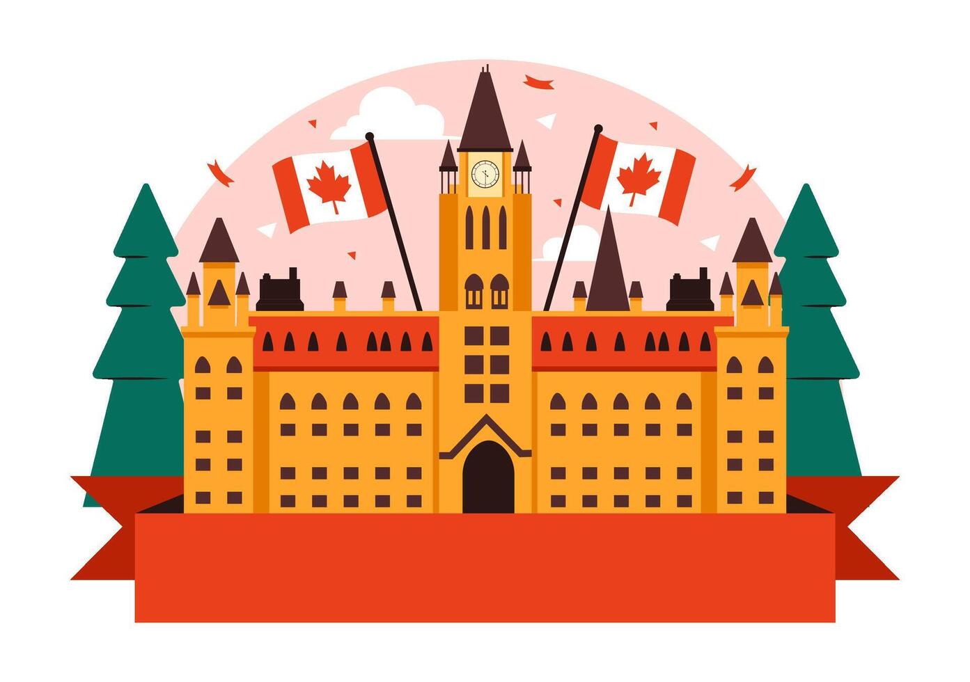 Canada National Day Illustration Featuring Canadian Ribbon and Flag in Cartoon Background vector