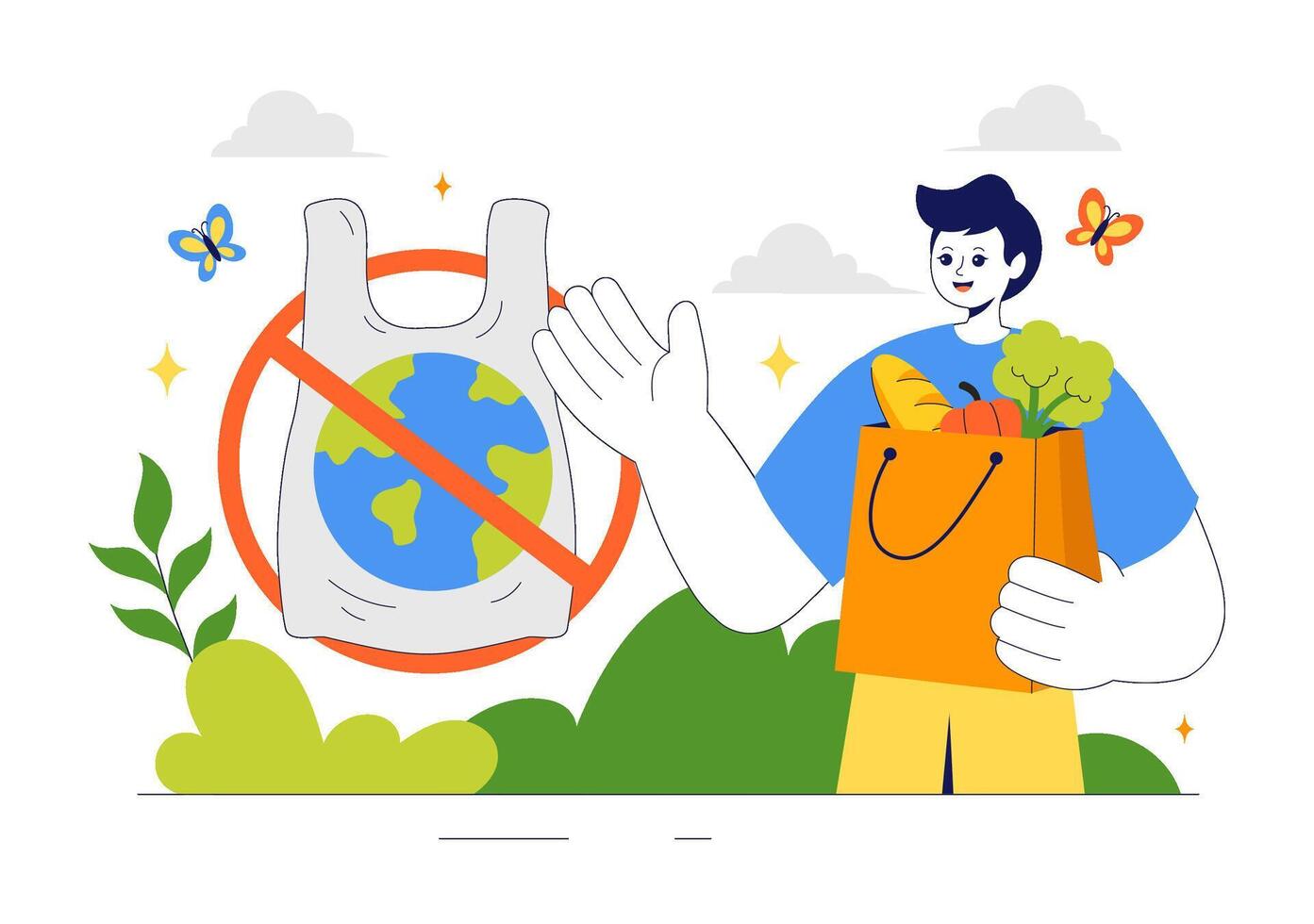 Go Green and Save the Ocean Illustration for Plastic Bag Free Awareness Day vector