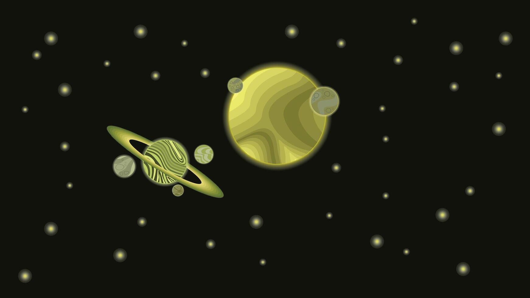 illustration of a small golden yellow planet and a large golden yellow planet vector