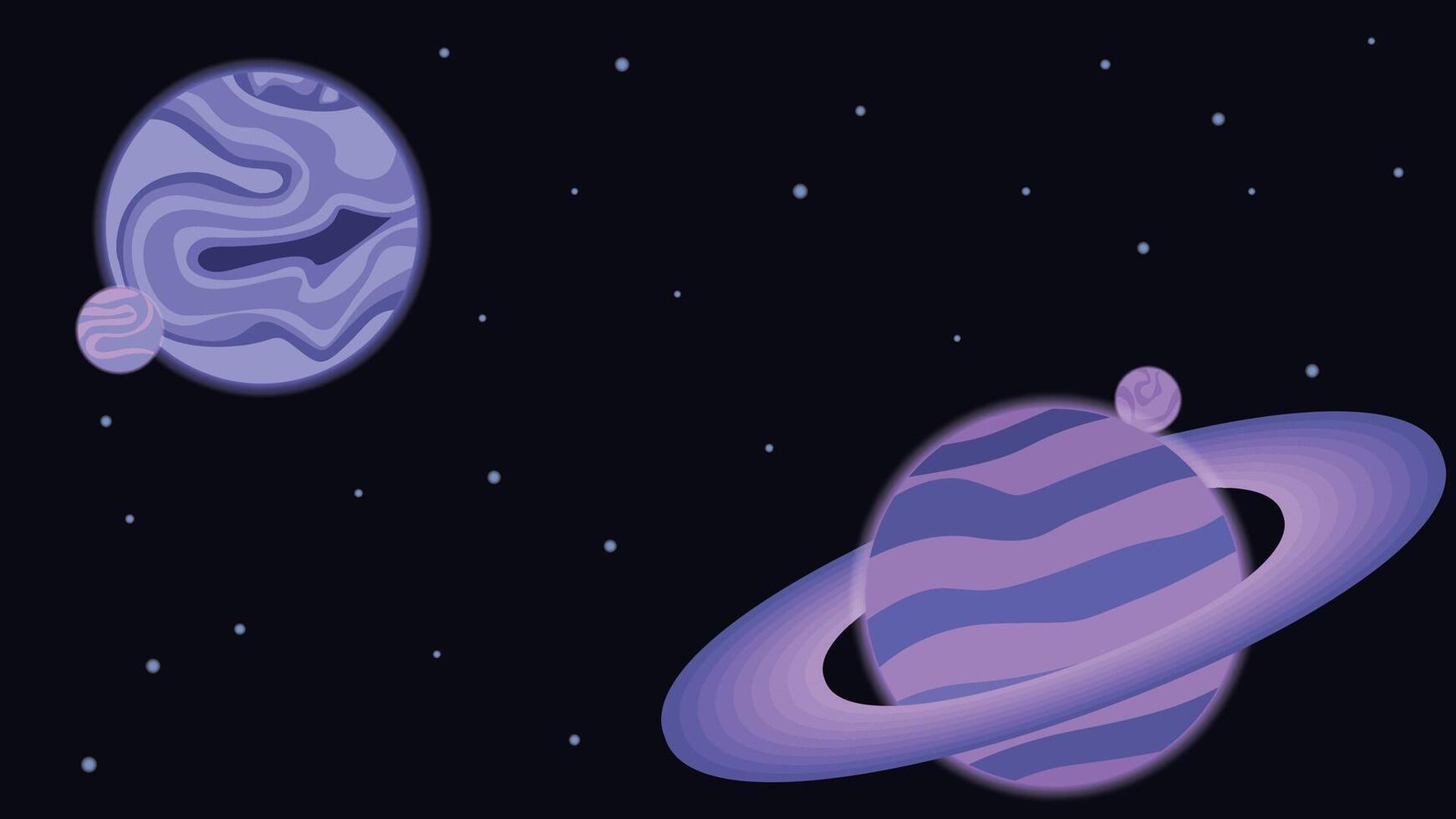 illustration of several purple planets with rings on one of the planets vector