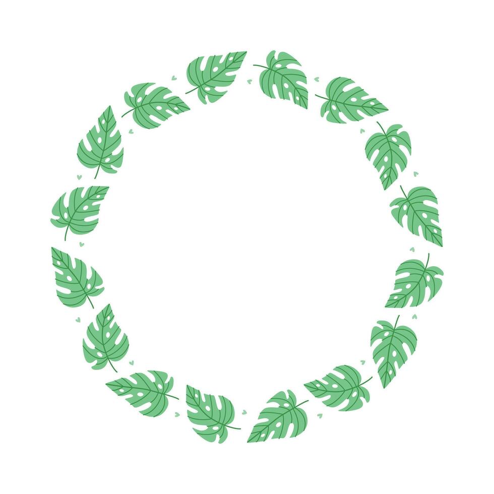 Tropical Monstera Leaf Wreath. Hand Drawn Frame Design vector