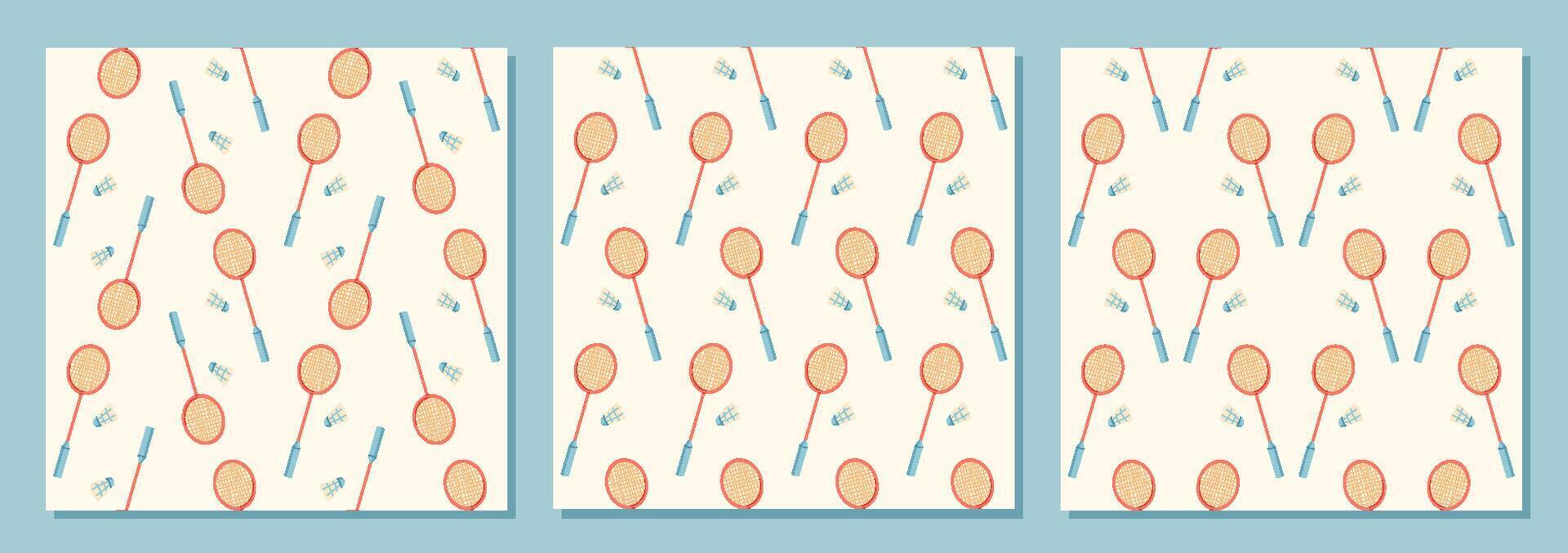 Seamless pattern of badminton equipment in flat style set. Badminton rackets and shuttlecocks form a harmonious set. Versatile wallpaper for gym or fitness background, reflecting the sporty hobby and vector