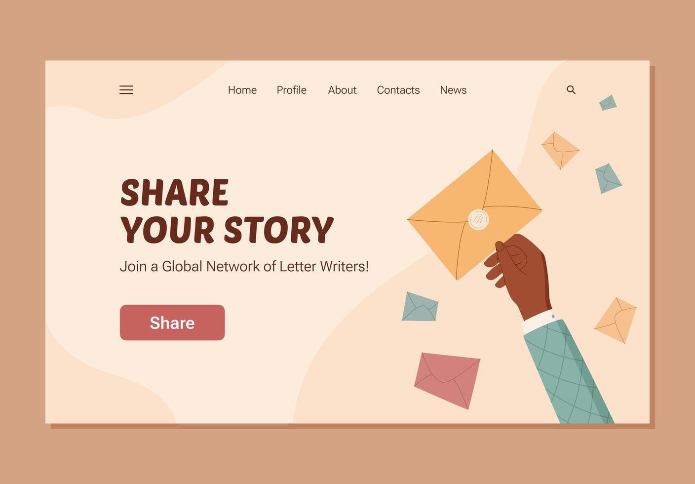 Hand holding a mail envelope in a modern creative style. Online communication with feedback and review focus. Message sharing concept for survey, customer opinion, and marketing support. vector
