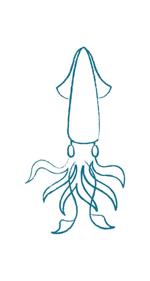 Aquatic squid silhouette doodle. Marine creature represented as a chalk drawing. Underwater context, flat visual style, perfect for educational materials or ocean decor. vector