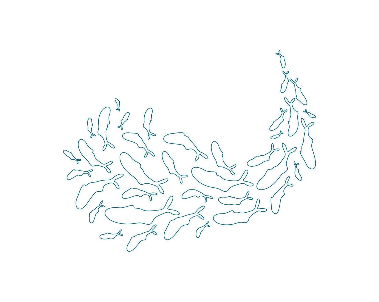 Fish school silhouette pattern. Many aquatic creatures swim in the ocean. Underwater scene, outline doodle, suitable for summer projects or marine designs. vector