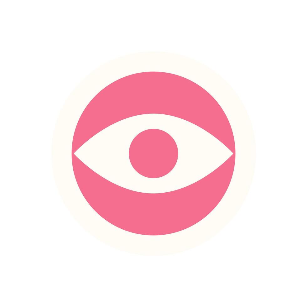 Bold abstract eye element sticker. Geometric circular shape symbolizes perception and vision. Modern flat design, minimalist style, ideal for branding and creative projects. vector