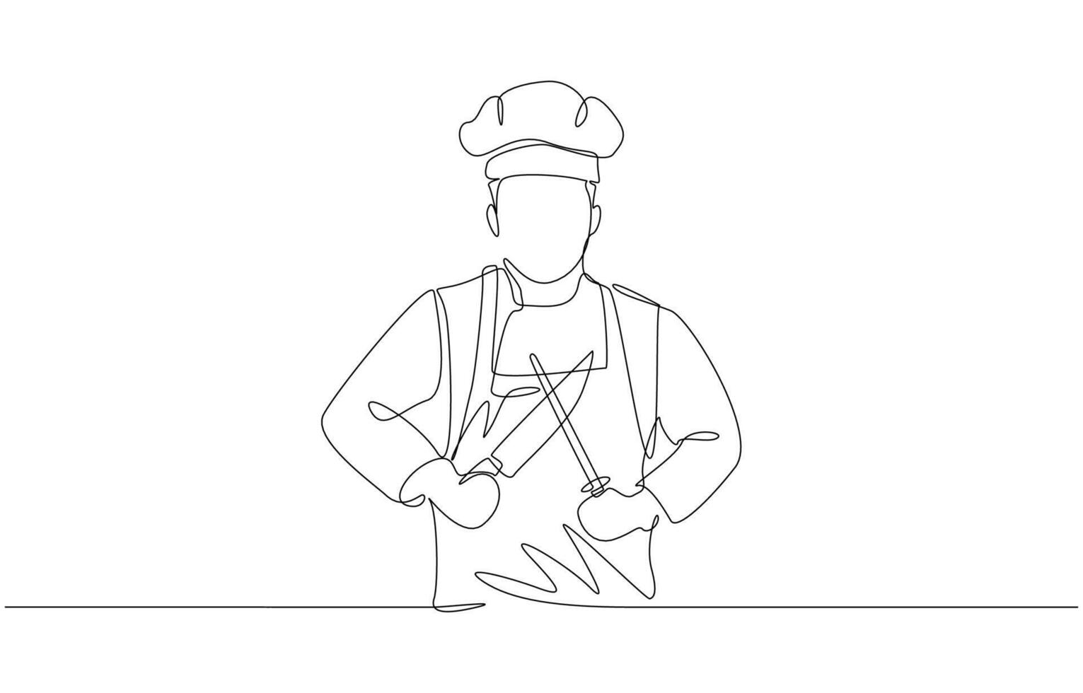 Continuous one line drawing of chef sharpening knife, professional culinary craftsmanship concept, single line art vector
