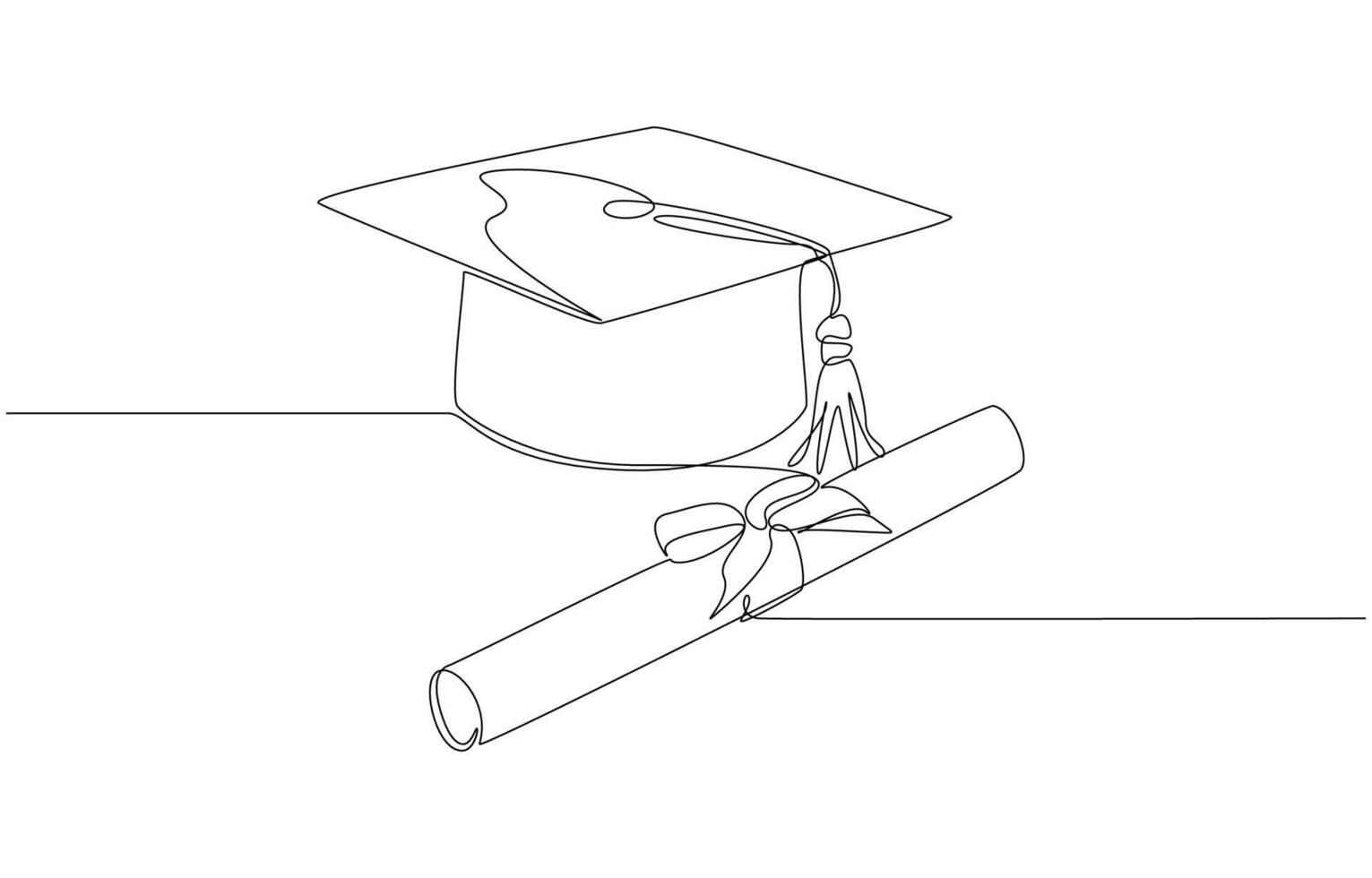 Continuous one line drawing of graduation cap and rolled diploma, graduation and academic achievement concept, single line art vector