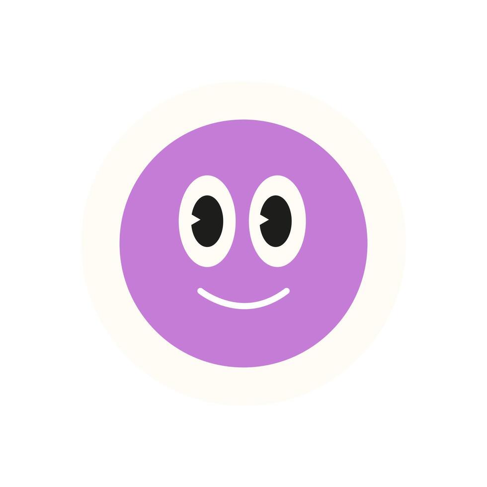 Brutalist smile element sticker. Modern face shape with a playful expression. Abstract circle element in purple color, flat design style, ideal for trendy graphics and fun projects. vector