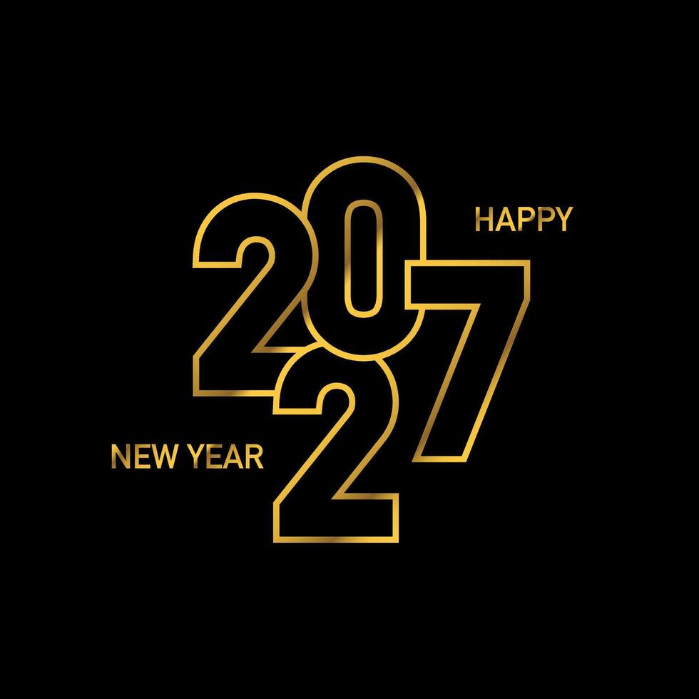 2027 new year greeting card design with golden number on black background. vector