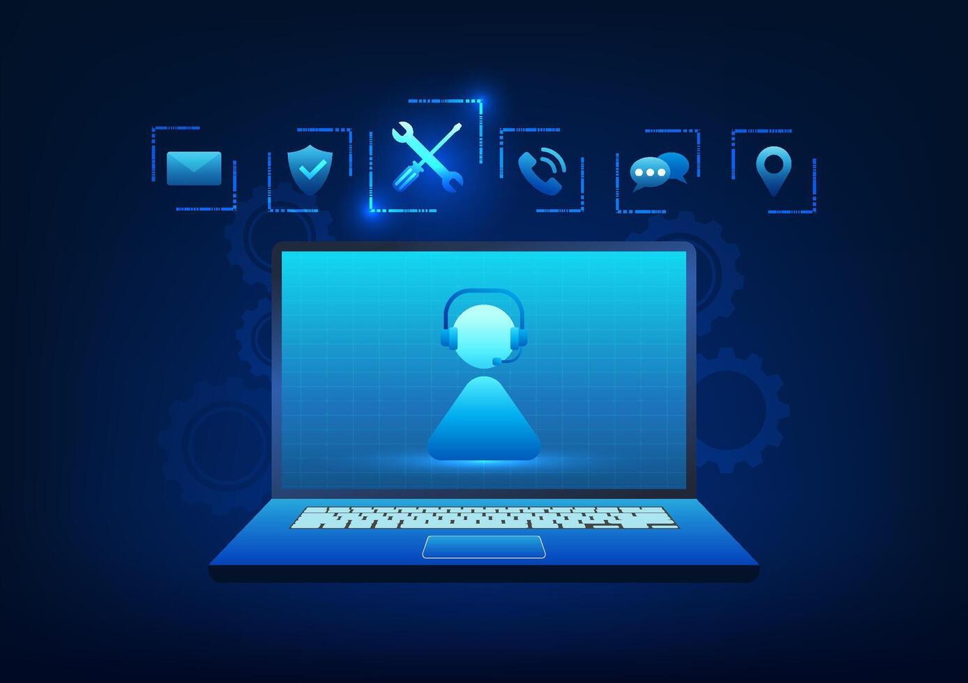 Service technology, call center icon on laptop, conveys fast and modern communication, real-time customer service, accident, insurance, and facilitates business connections. vector