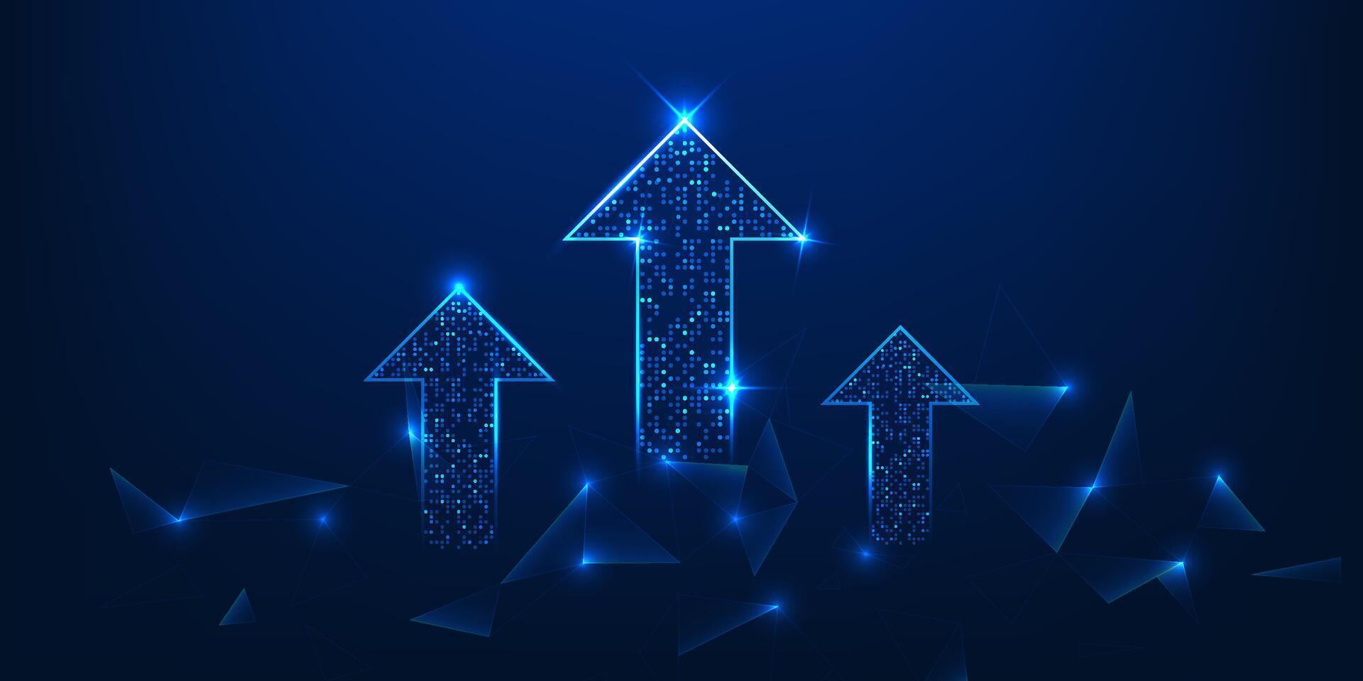 Upward arrow with the technology element represents the growth of modern business driven by digital innovation and intelligent systems to continuously increase efficiency and create economic vector