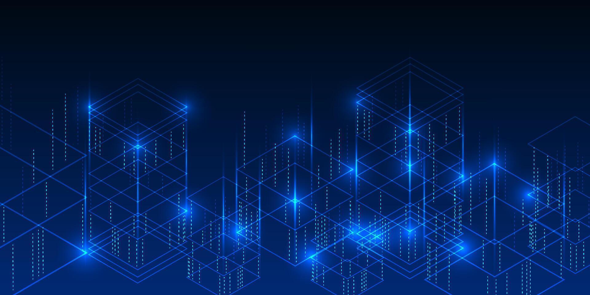Stacked squares represent massive data storage, structured processing, and the interconnection of data in complex and precise information technology systems. vector