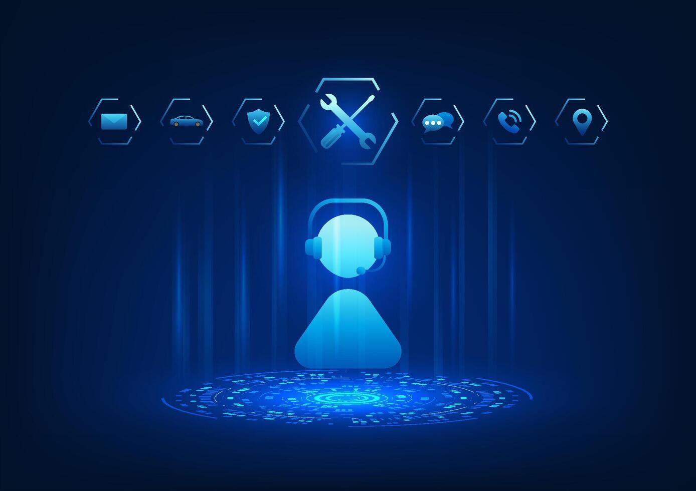 Service technology, the headset-wearing center icon, represents fast and modern communication, real-time customer service, and facilitates business connections. vector