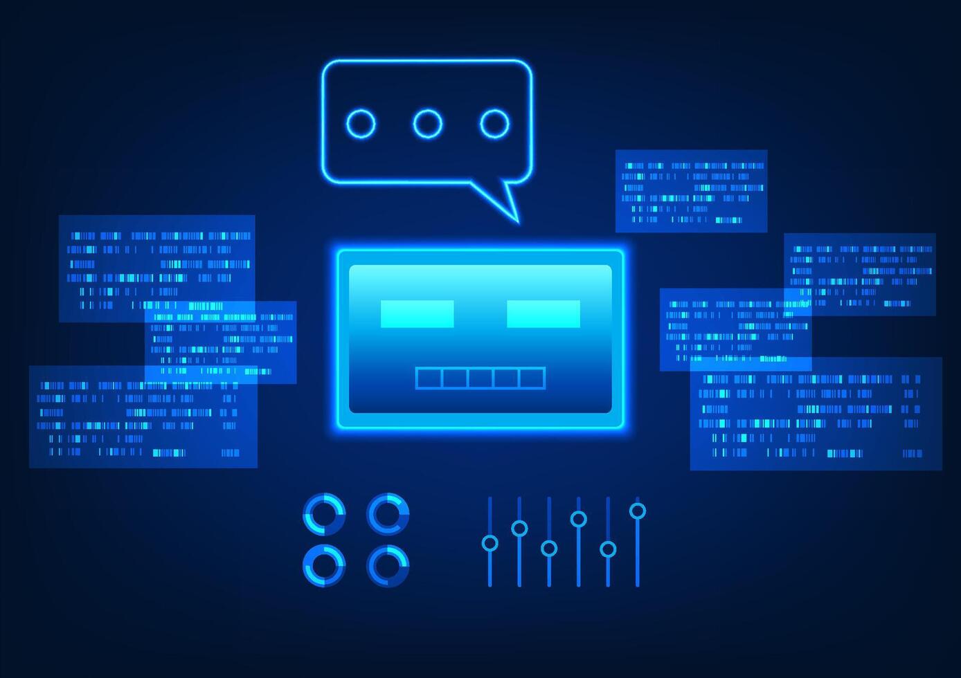 Agentic AI surrounded by program code represents an intelligent artificial intelligence that can make decisions, work, and learn on its own, with a code system that controls, analyzes, and processes. vector
