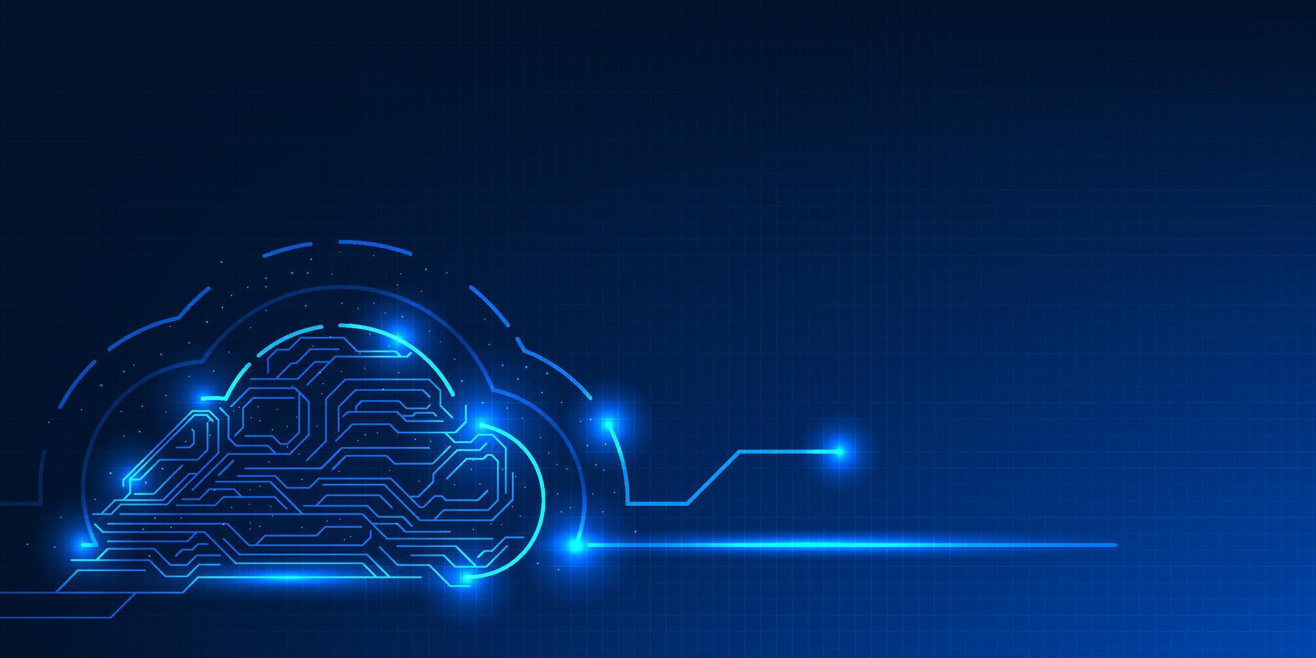 Cloud computing technology in the form of digital circuits represents unlimited data connectivity, processing and storage on the cloud, symbolizing the digital innovation that drives business. vector
