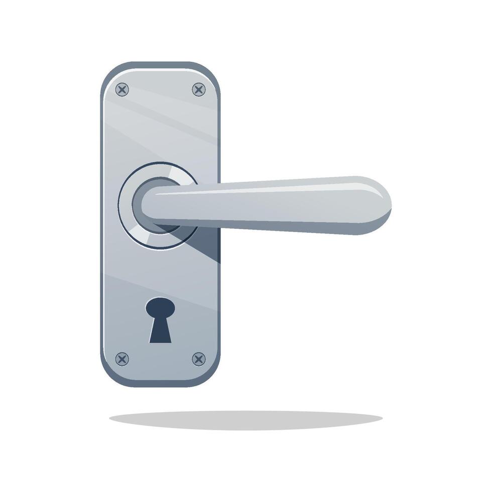 Metal door handle with keyhole isolated on white background. vector