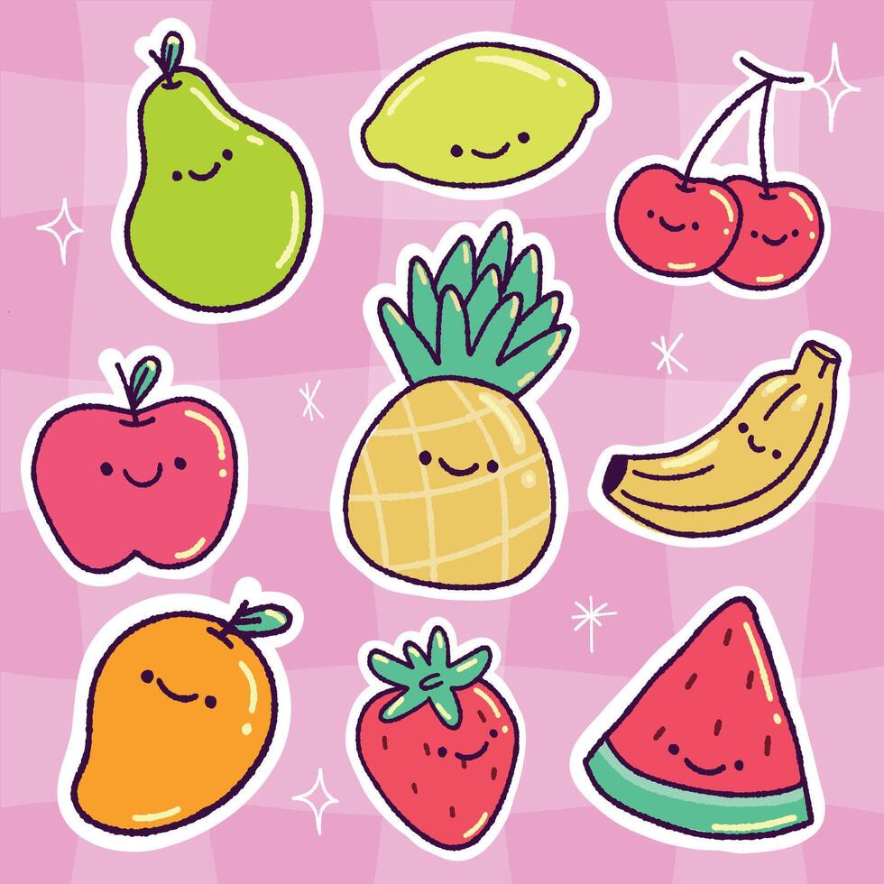 Doodle style illustration of fruits. Adorable and tender design. vector