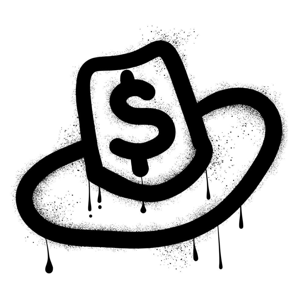 Cowboy hat graffiti with dollar sign drawn in black spray paint vector