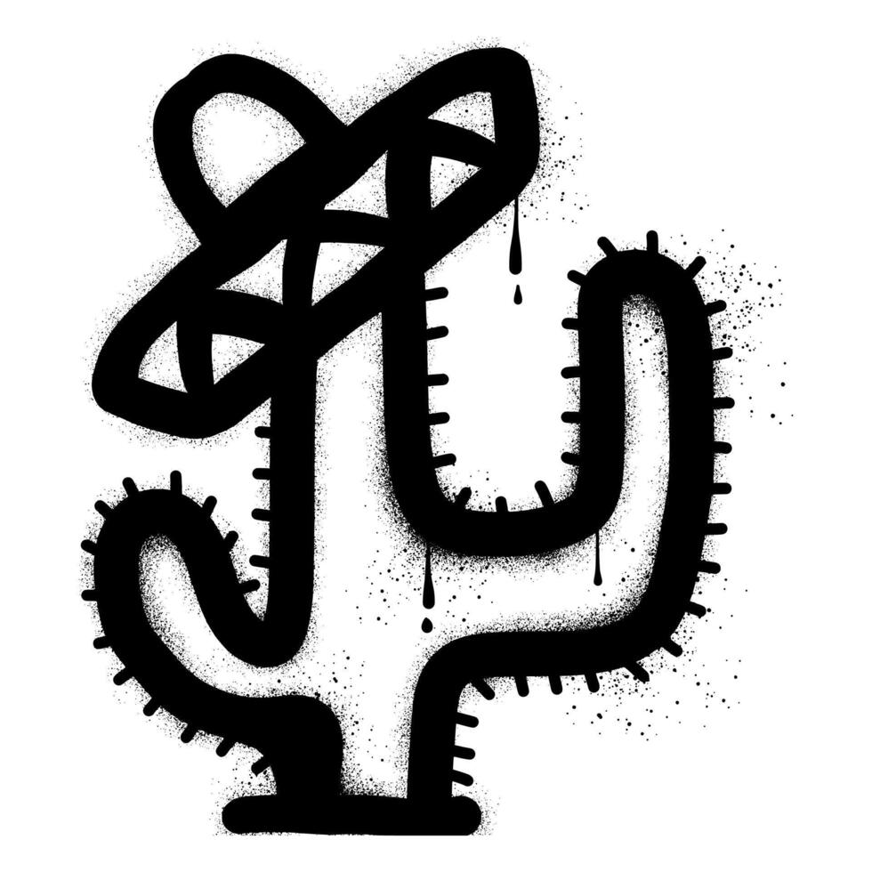 Cactus with sombrero hat with black spray paint graffiti vector