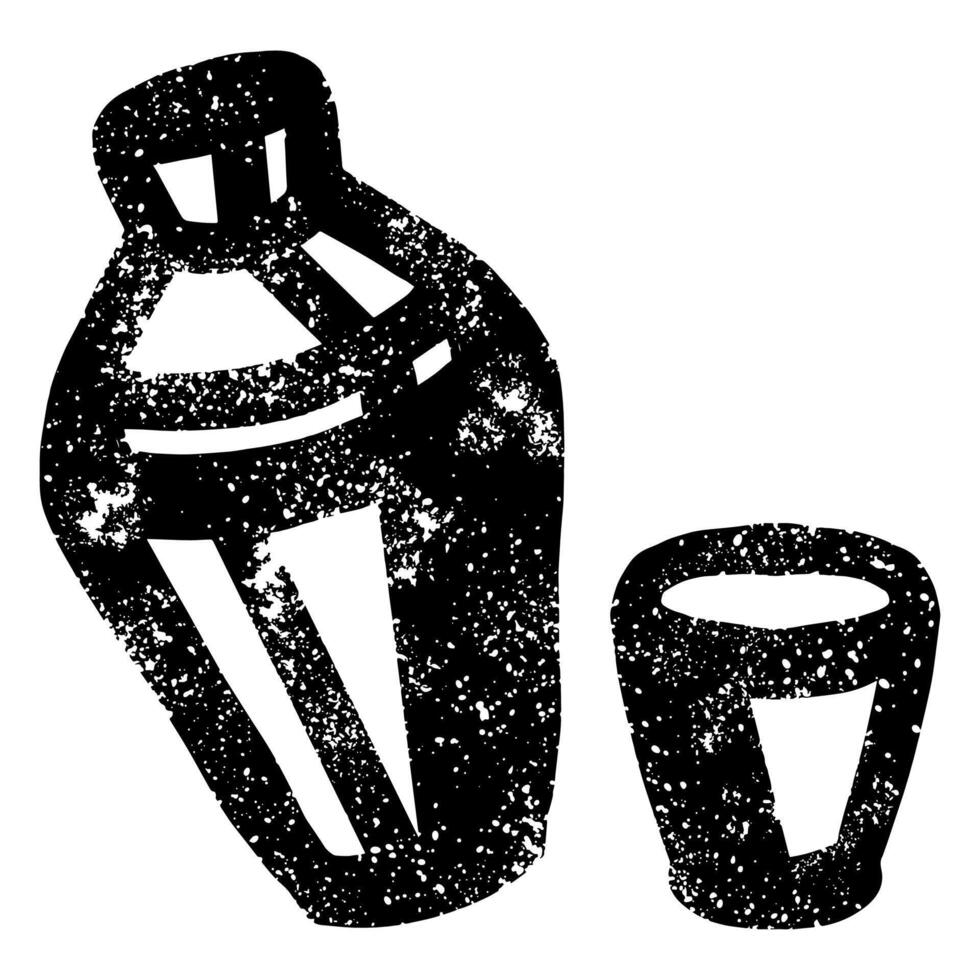 Cocktail shaker silhouette with grunge texture. Hand drawn grunge cocktail shaker vector