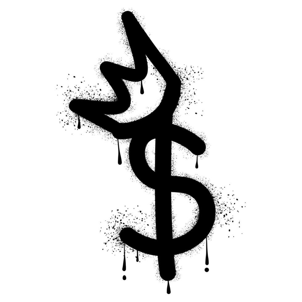Graffiti dollar sign with crown drawn in black spray paint vector