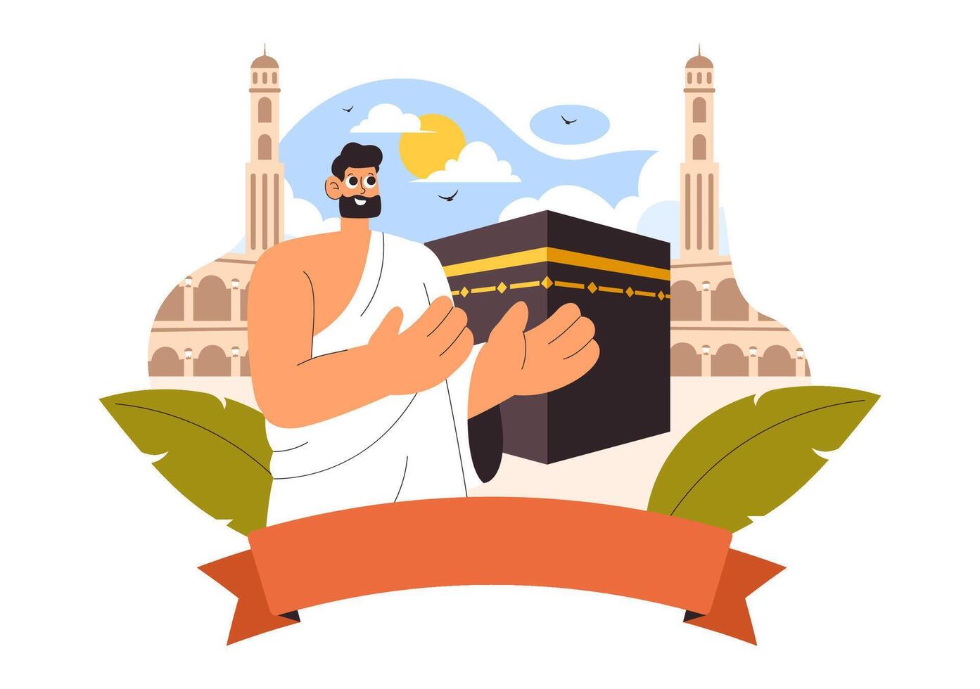 Hajj Pilgrimage Illustration with Muslims Visiting the Kaaba in a Flat Cartoon Background vector