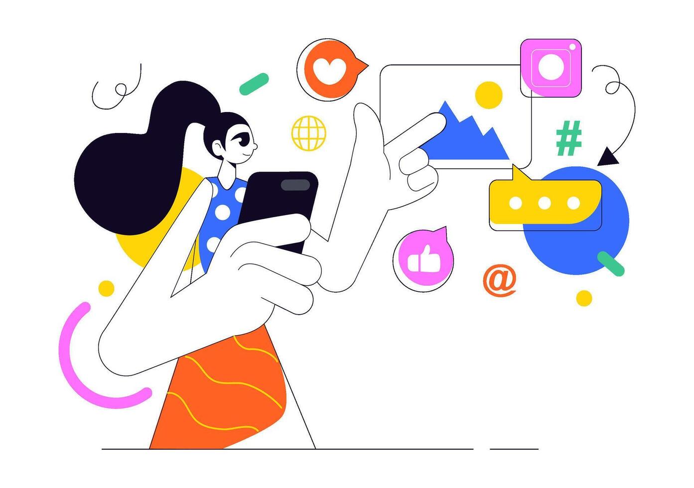 Connecting People Through Social Media Illustration in Flat Style vector