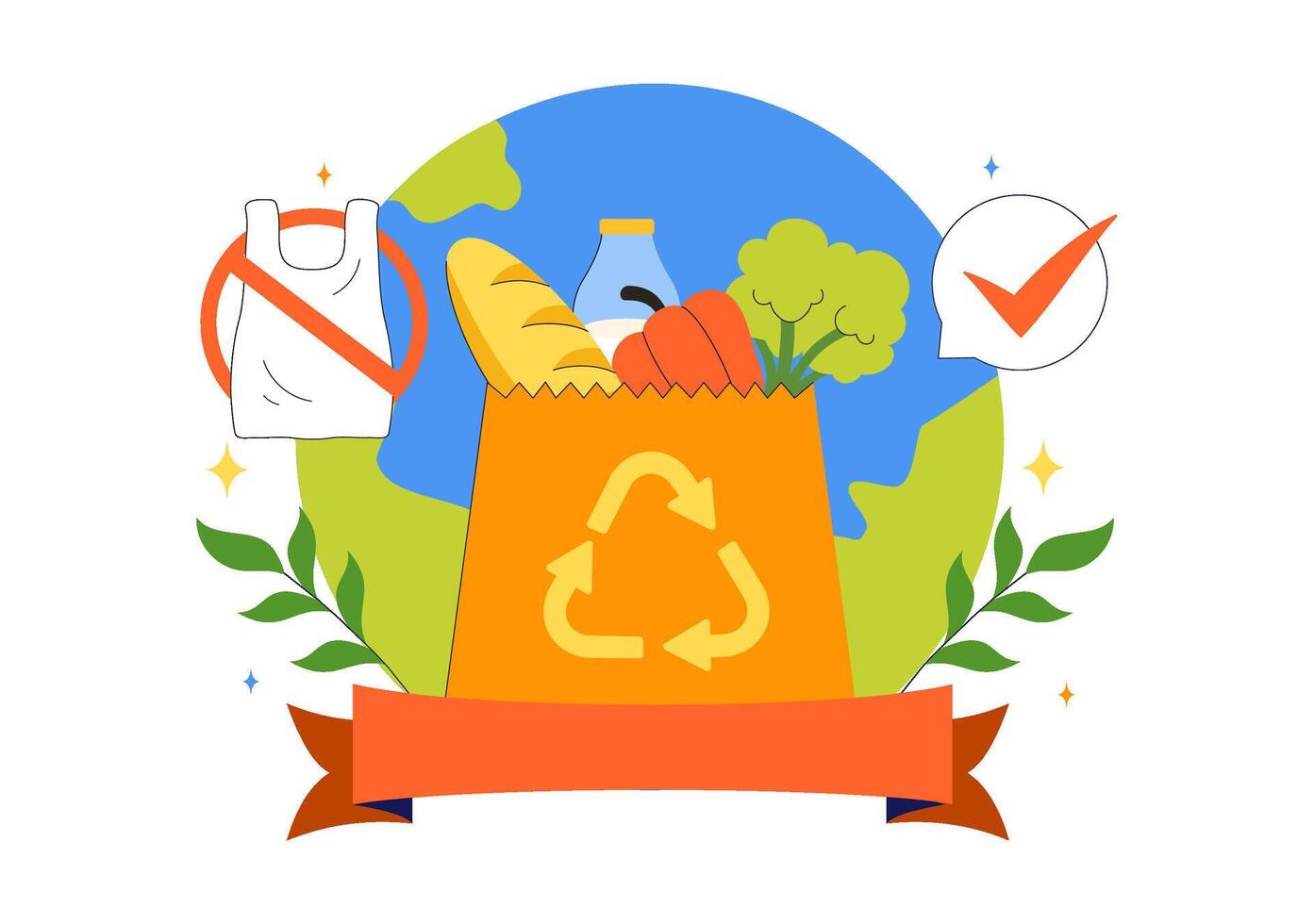 Eco Lifestyle Cartoon Background Promoting International Plastic Bag Free Day vector