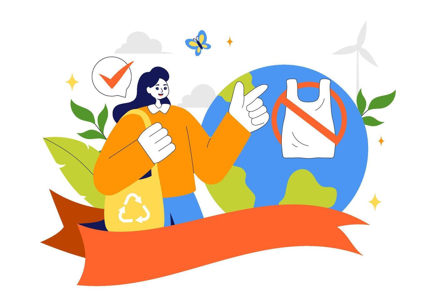 July 3 Plastic Bag Free Day Flat Design with Ocean and Planet Earth Awareness vector