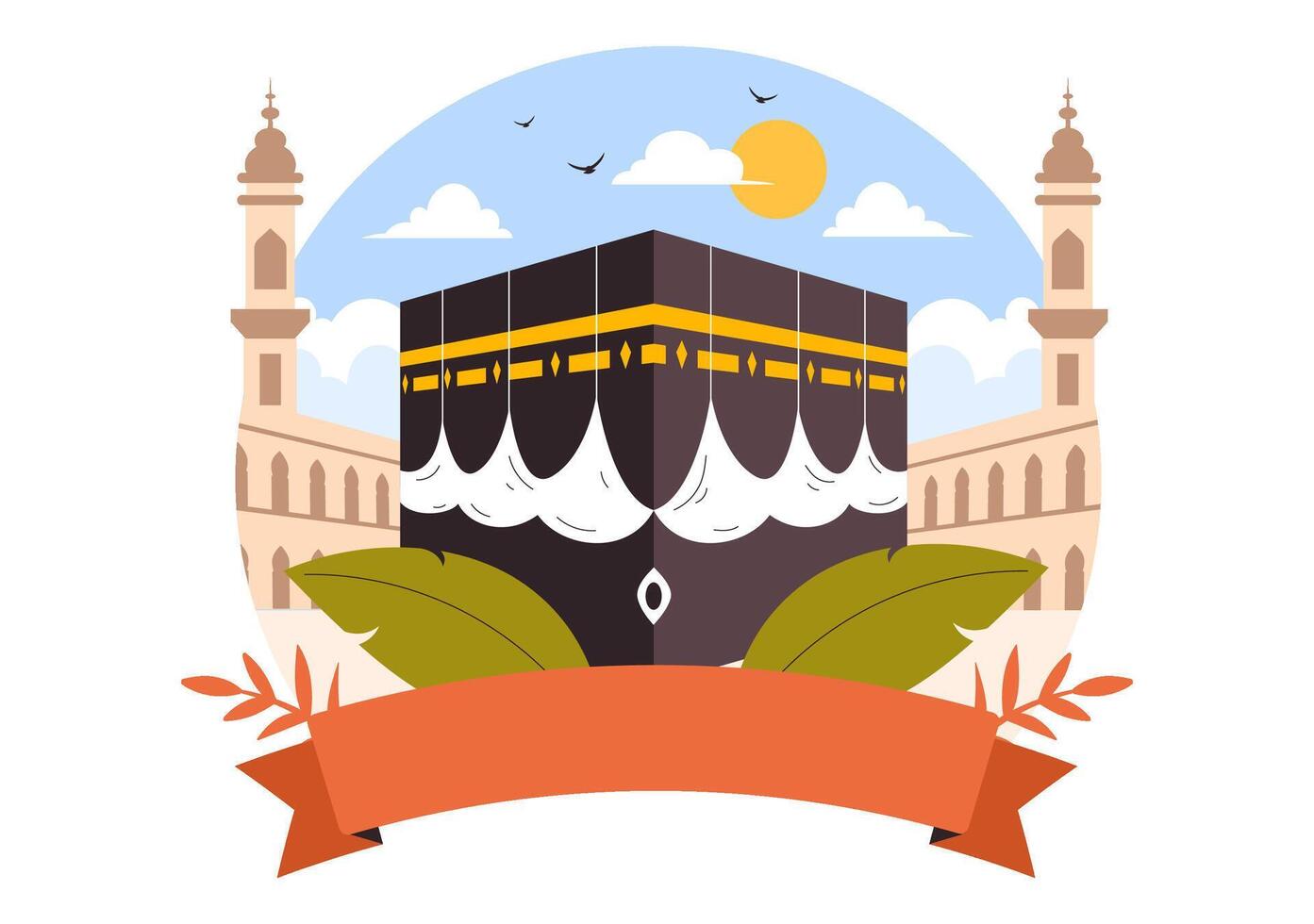 Flat Cartoon Illustration of Muslims Performing Hajj at the Holy Kaaba vector