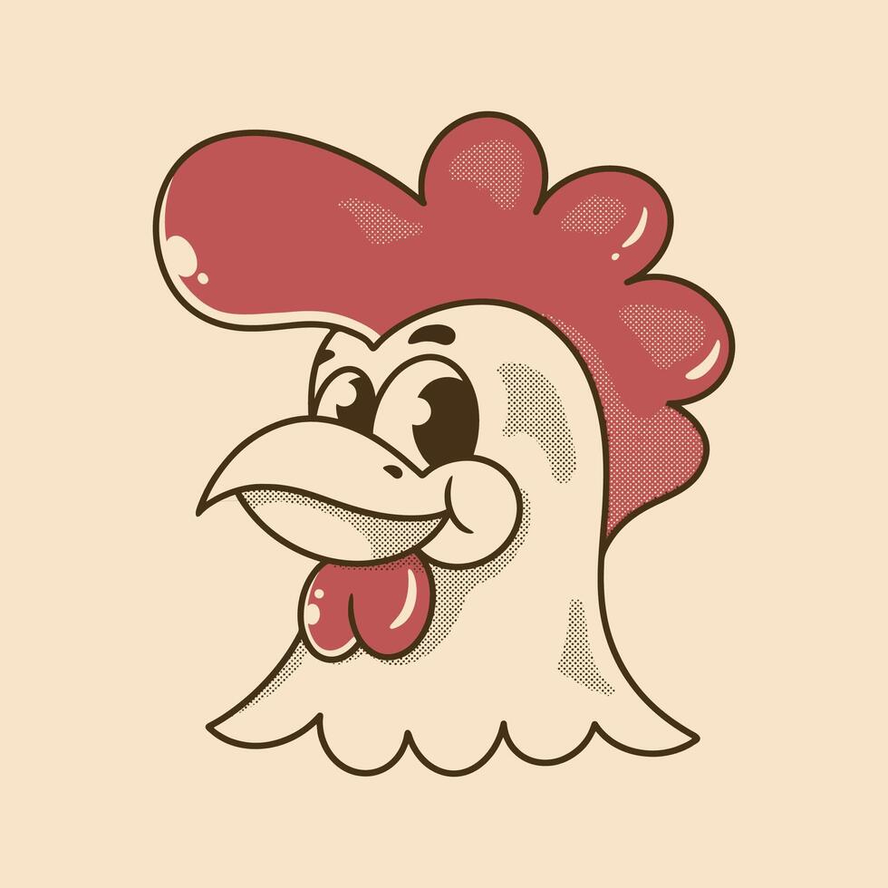 Cheerful Cartoon Rooster Head with Retro Style vector