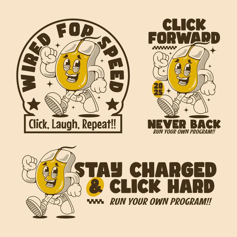 Energetic Running Mouse Character for Fun Retro Tech TShirts vector