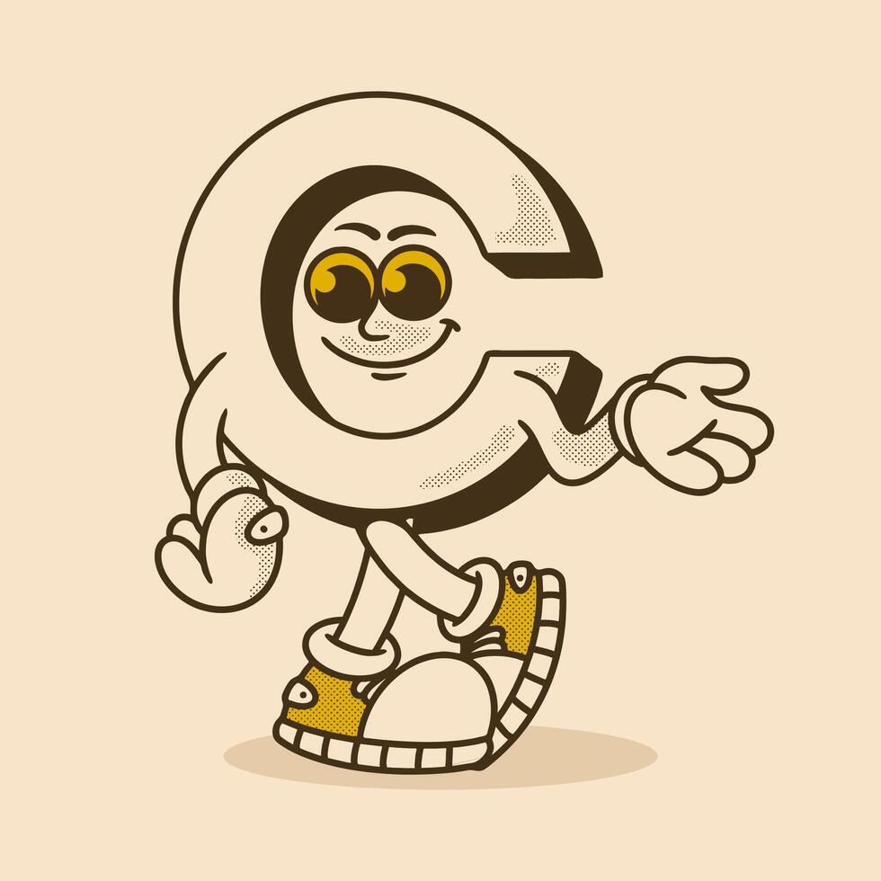 Cool Cartoon Letter C with Retro Street Style Vibe vector