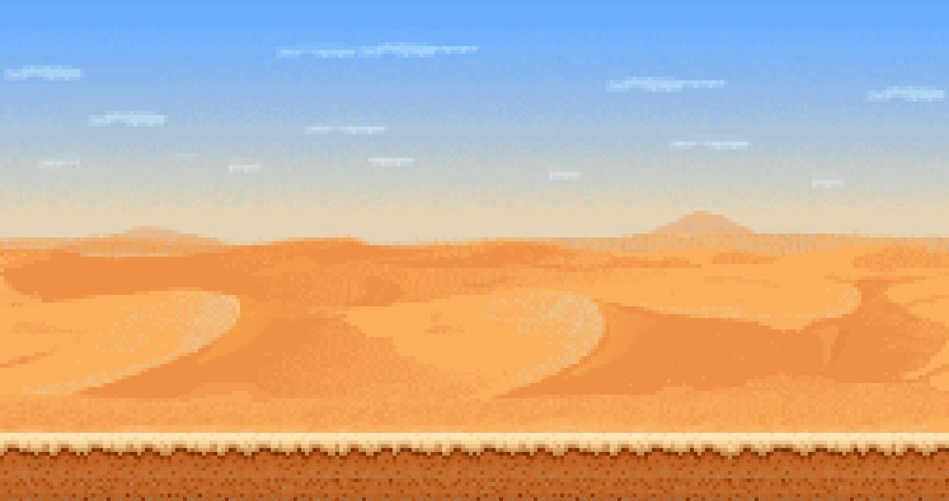 Sand dunes 8bit pixel art game desert landscape vector
