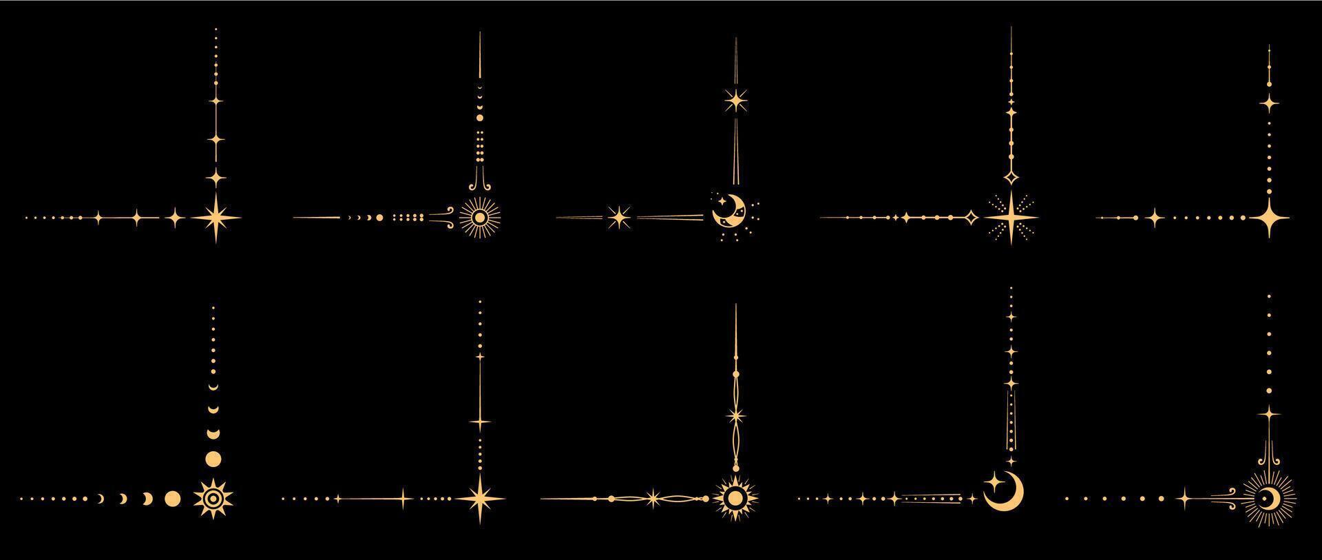 Magic esoteric celestial boho corners set vector
